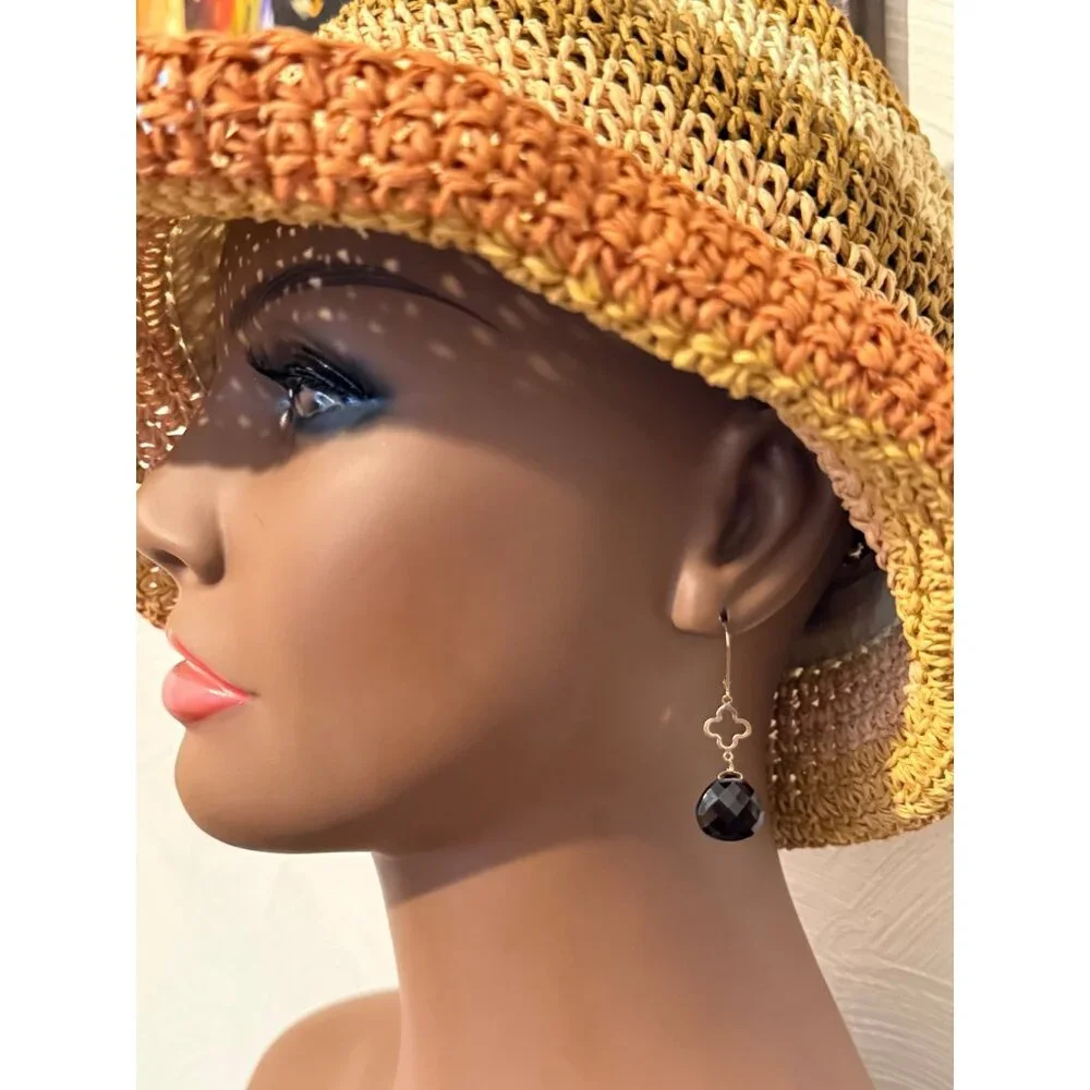 14K‎ Gold Clover Smoky Topaz Dangle Earrings